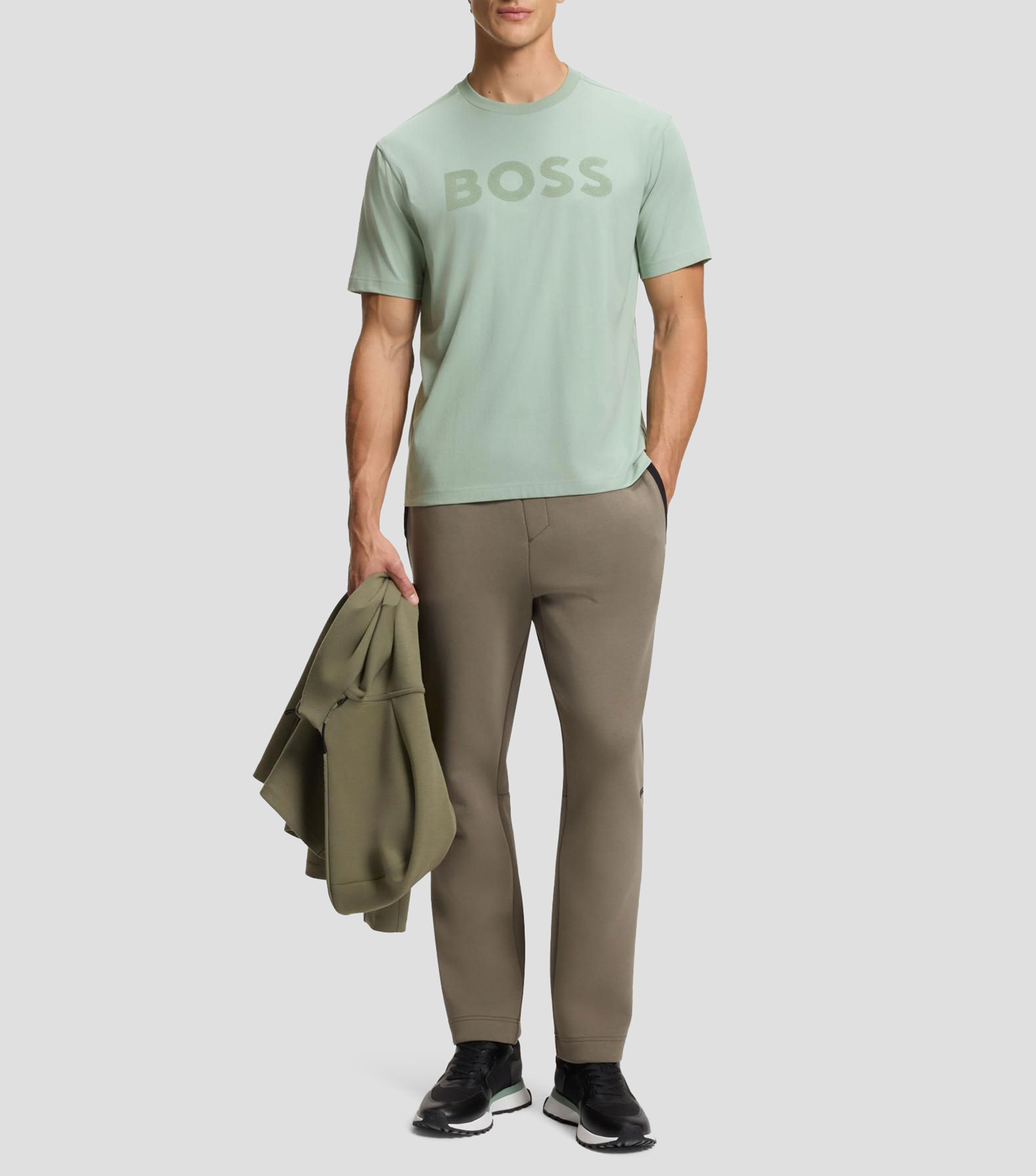Playera Boss relaxed de algodón elástico con logo tonal Hombre